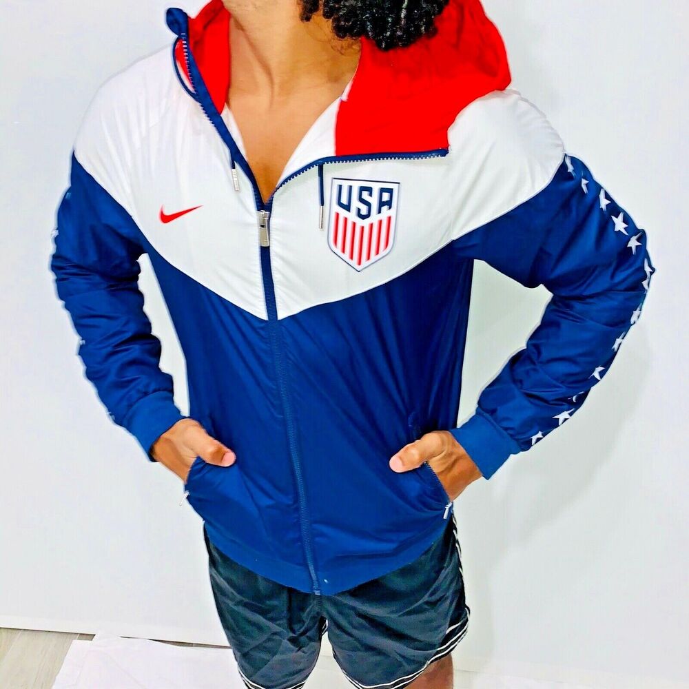 Nike Vintage Rare USA Windrunner Jacket Windbreaker Soccer Red White Blue Stars